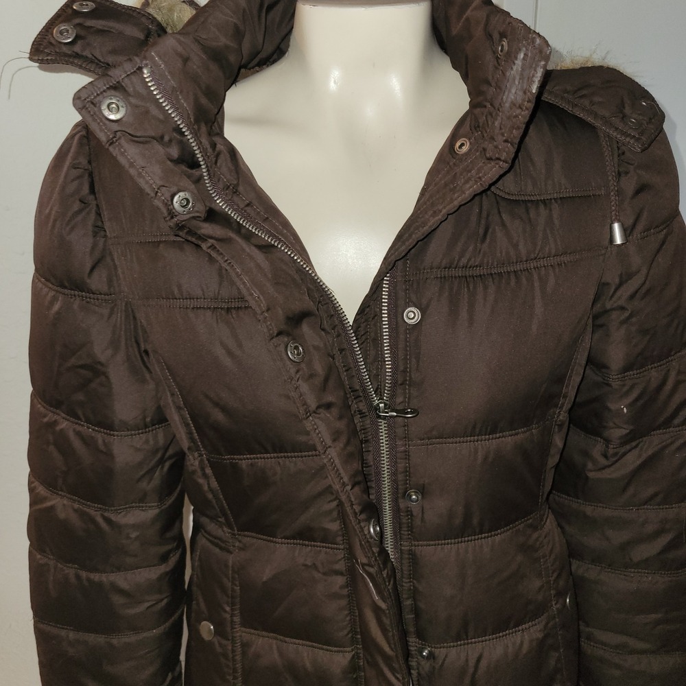 MOSSIMO Puffer Coat Brown Quilted Longline Padded Winter Jacket Warm Fur hood S - Picture 2 of 12